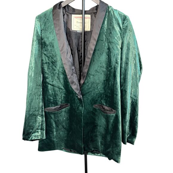 Anthropologie Jackets & Blazers - Cartonnier Anthropologie womens green velvet blazer, satin trim. Size 4. party